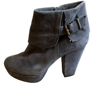 Giani Bini Womens Suede Leather Block Heel Ankle Boots Side Zip Size 6.5US Black